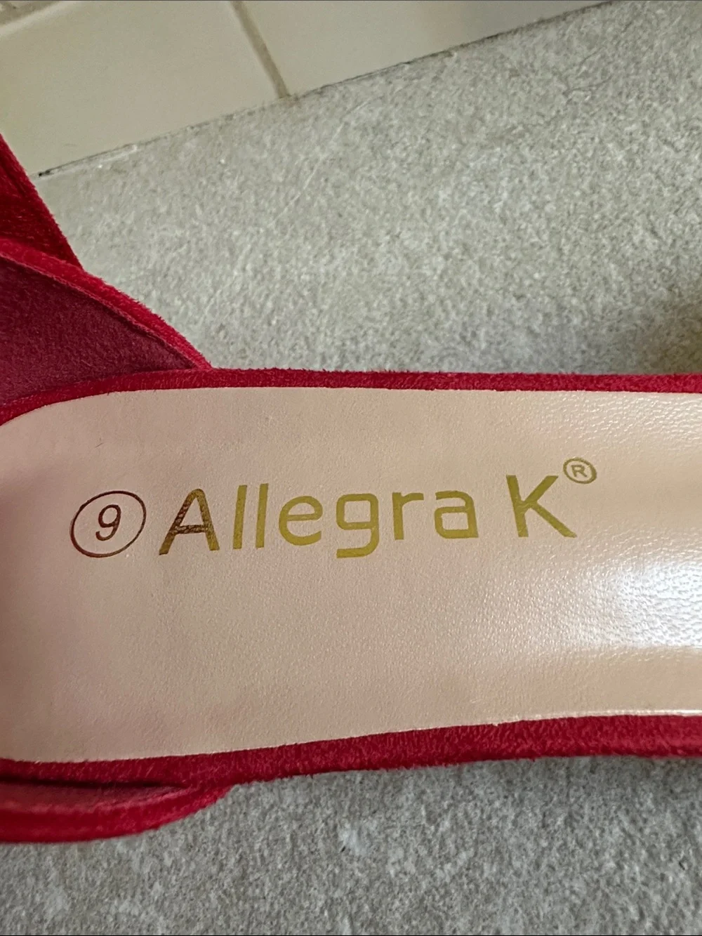 Allegra K Red Faux Suede Ankle-Strap Block Heel Sandals